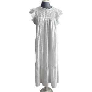 Who What Wear White Cottagecore Midi Dress Sz S Swiss Dot Ruffle Bridal Pockets